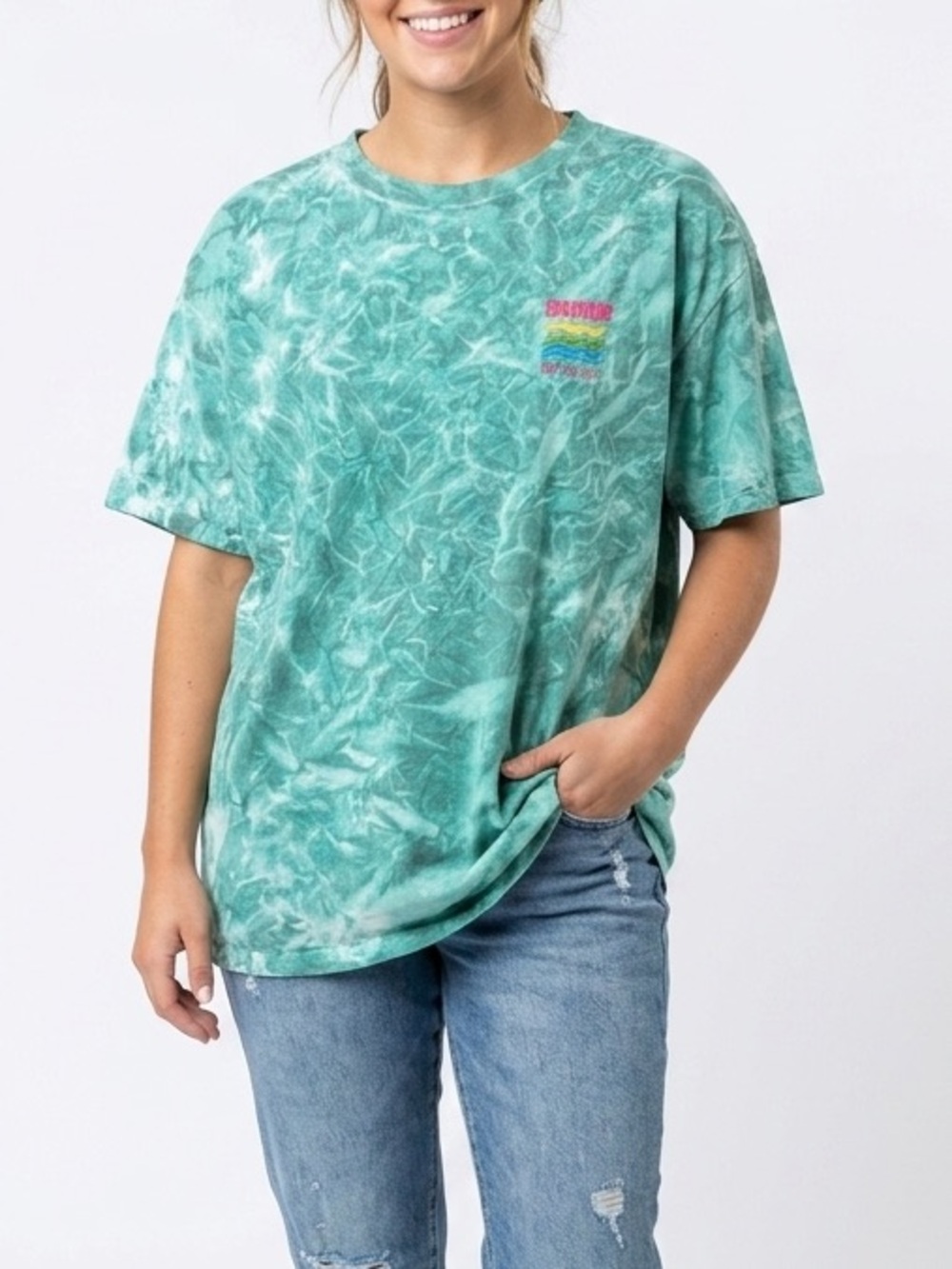 Bayside Miami Vintage Vibe Tie-Dye Tee | Green Cotton Fruit of the Loom Size L